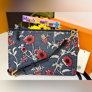 🆕TORY BURCH Blake Printed Double Zip Slim Crossbody Bag 💯Authentic🔥